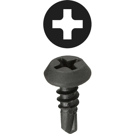 Sheet Metal Screw, #7 X 7/16 In, Black Oxide Steel Pan Head Phillips Drive, 500 PK